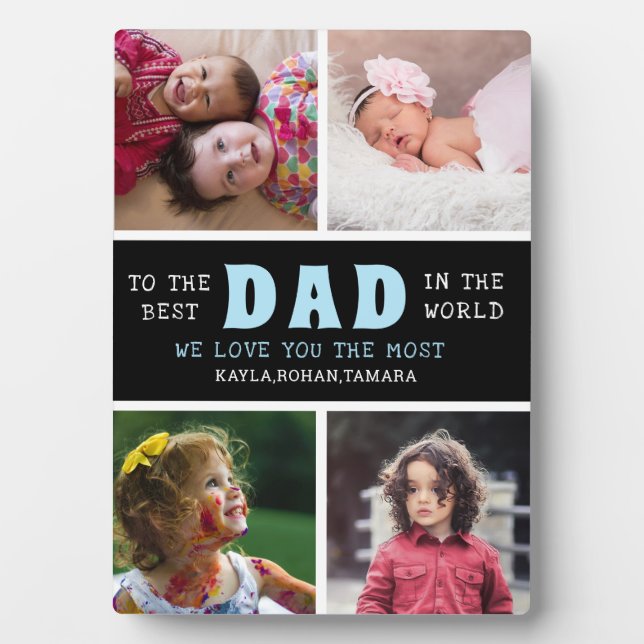 Happy Father's Day Best Dad 4 Photo Collage Plaque (Front)