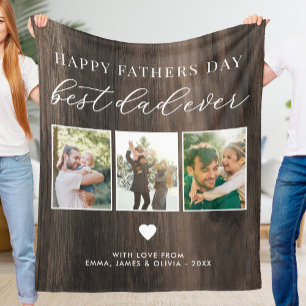 Happy Fathers Day Best Dad Ever 3 Photo Collage Fleece Blanket