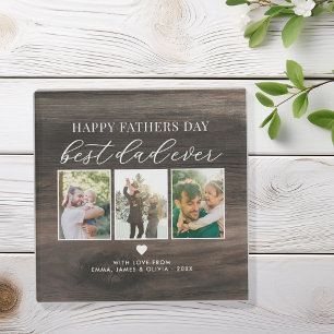 Happy Fathers Day Best Dad Ever 3 Photo Collage Glass Coaster