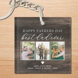 Happy Fathers Day Best Dad Ever 3 Photo Collage Key Ring