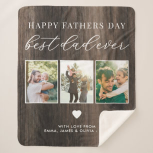 Happy Fathers Day Best Dad Ever 3 Photo Collage Sherpa Blanket