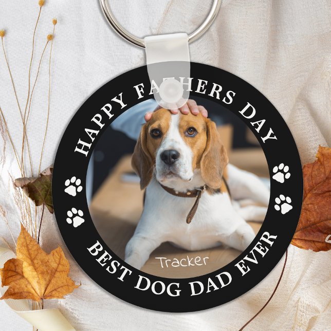 Happy Fathers Day Best Dog Dad Ever Cute Pet Photo Key Ring (Creator Uploaded)