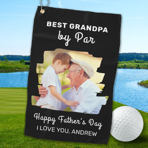 Happy Father's Day Best Grandpa By Par Photo Golf Towel