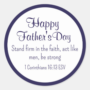 Happy Father's Day Bible Verse for Men Dark Blue Classic Round Sticker