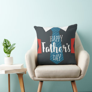 Happy Fathers Day Big Tie Blue Red White Cushion