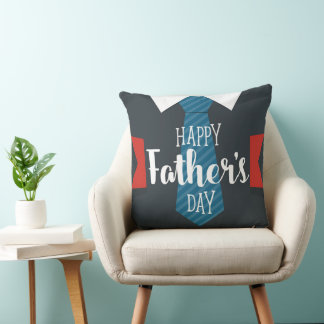 Happy Fathers Day Big Tie Blue Red White Cushion