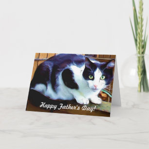 Happy Father's Day black and white cat card