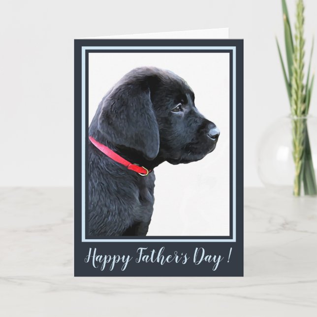 Happy Father's Day - Black Labrador Cute Puppy Dog Card (Front)