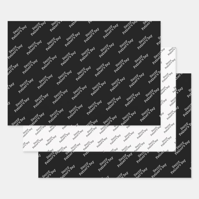 "Happy Father's Day"  Black & White Background Wrapping Paper Sheet (Set)