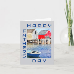 Happy Father's Day Blue Boat Fishing Shacks Card