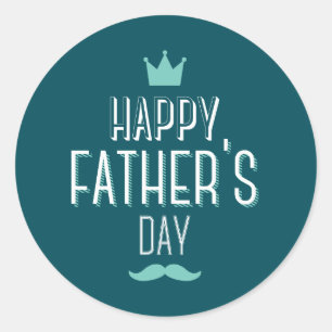 Happy Father's Day Blue Design Classic Round Sticker