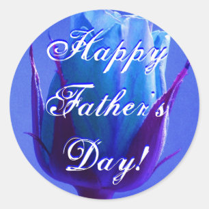 Happy Father's Day Blue Rose Classic Round Sticker