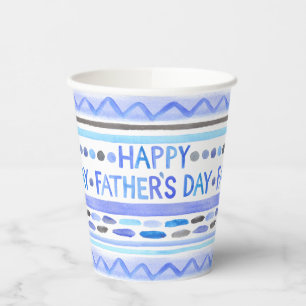 Happy Father's Day Blue Watercolor Stripes Paper Cups