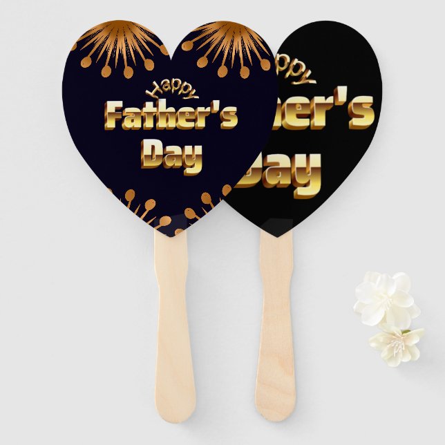 Happy Father's Day Bold Gold 3D Text Design Hand Fan (Front and Back)