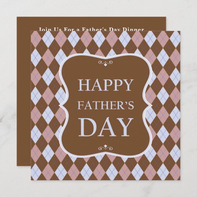 Happy Fathers Day Brown Shades Argyle Dinner Party Invitation (Front/Back)