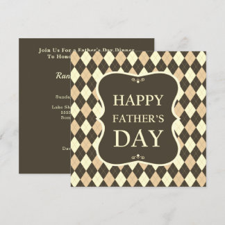 Happy Fathers Day Brown Tan Argyle Dinner Party Invitation