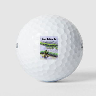 Happy Fathers Day Card fishing for trout salmon Golf Balls