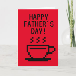 Happy Father's Day card with pixel art coffee cup