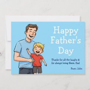 Happy Father's Day Cartoon Dad & Son Blue Holiday Card