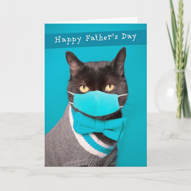 Happy Father's Day Cat Coronavirus Mask and Tie Holiday Card (Front)