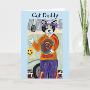 Happy Father's Day Cat Daddy Hippie Tuxedo Cat Card