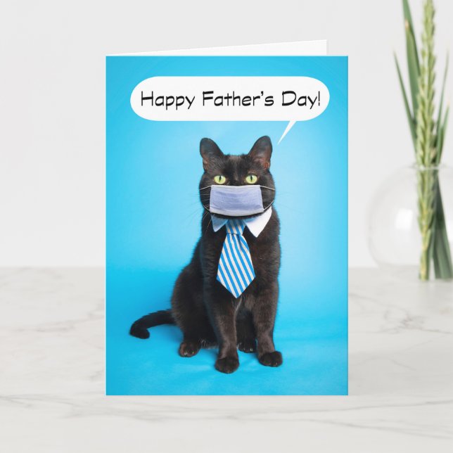 Happy Father's Day Cat in Face Mask and Tie Humour Holiday Card (Front)