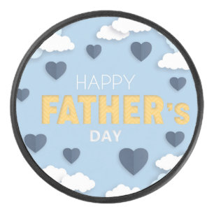Happy Father's Day clouds and hearts Hockey Puck
