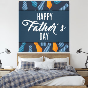 Happy Fathers Day Colourful Ties White Emblem      Canvas Print
