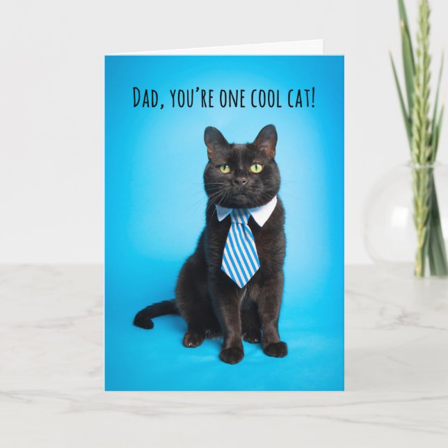 Happy Father's Day Cool Cat in Tie Humor Holiday Card (Front)