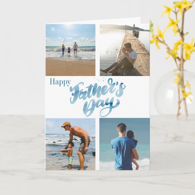 Happy Father's Day Cool Minimal Photo Collage Card (Yellow Flower)