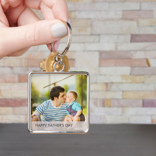 Happy Fathers Day Custom Dad and Child Photo Key Ring
