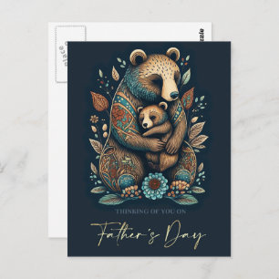 Happy Father's Day Cute Bears Folk Art Postcard