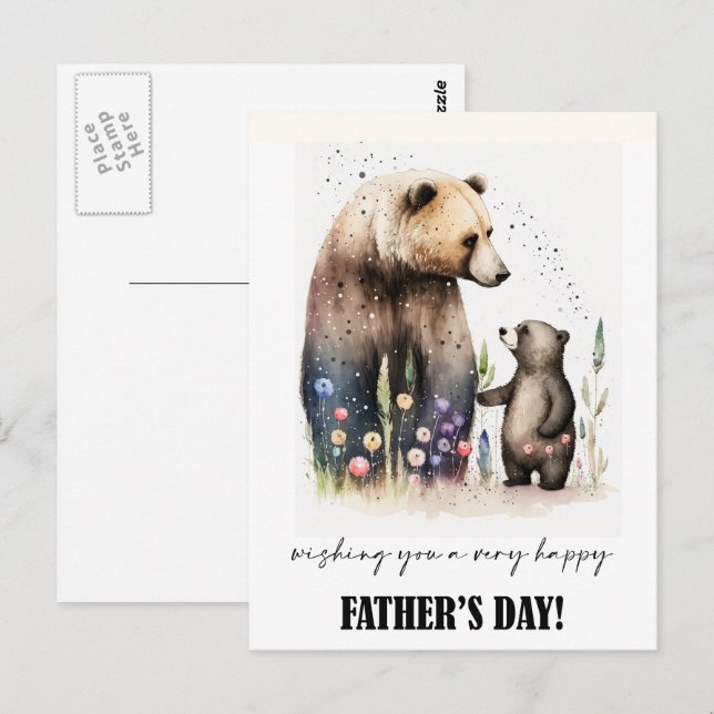 Happy Father's Day. Cute Bears Watercolor Painting Postcard (Front/Back)