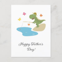 Happy Father's Day Cute Cartoon Dinosaur Fishing 