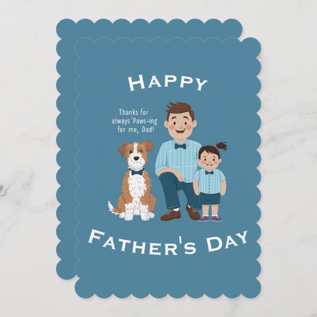 Happy Father's Day cute Puppy with Dad and Son  Holiday Card (Front/Back)
