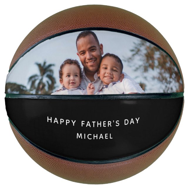 Happy Father's Day Dad and Kids Custom Name Photo Basketball (Front)