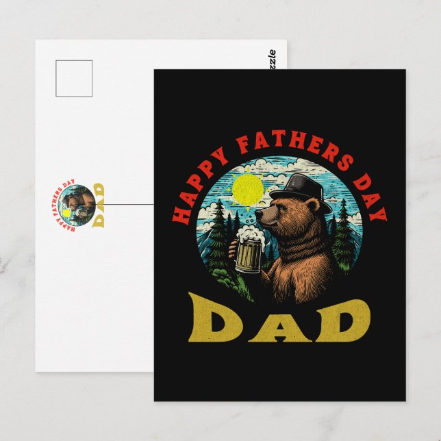 Happy Father's Day Dad Beer Mug Outdoorsman Bear  Postcard (Front/Back)