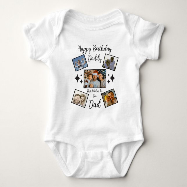 Happy Fathers Day Dad Custom 5 Photo Collage Cool Baby Bodysuit (Front)