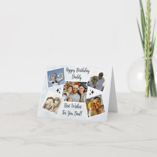 Happy Fathers Day Dad Custom 5 Photo Collage Cool Holiday Card (Front)