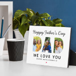 Happy Fathers Day Dad Custom Photo Collage Plaque<br><div class="desc">Create a stylish and memorable gift for Dad this Father's Day! This custom tabletop decor sign features a collage of three favourite family pictures of the kids designed as a modern and bold sans serif typography design. Personalise the custom text with the names of the children and modify the black...</div>