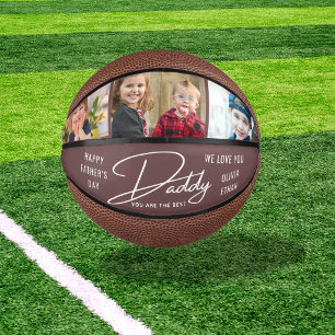 Happy Father's Day Daddy 3 Photo Collage  Brown Mini Basketball