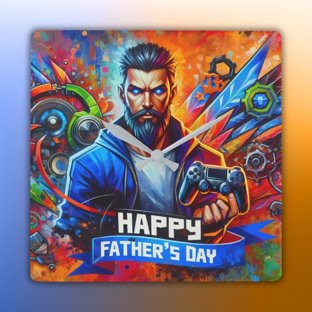 Happy Father's Day Daddy Gamer | Square Wall Clock (Creator Uploaded)