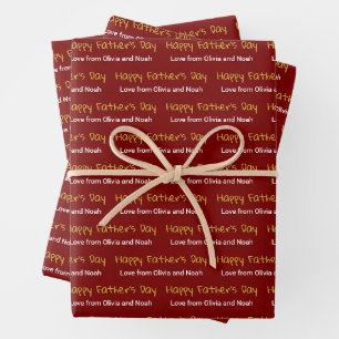 Happy Father's Day Deep Red White Children Names Wrapping Paper Sheet