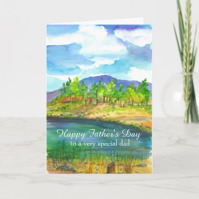 Happy Father's Day Desert Mountain Lake Card (Front)