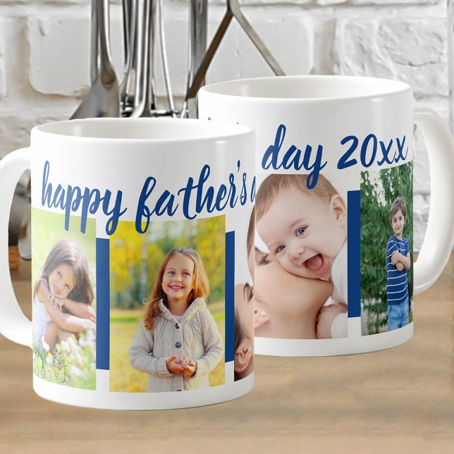 Happy Fathers Day Editable Year 4 Photo Blue Coffee Mug (Creator Uploaded)