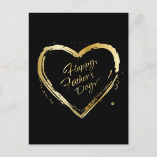 Happy Father's Day! Elegant Gold Heart Calligraphy Holiday Postcard