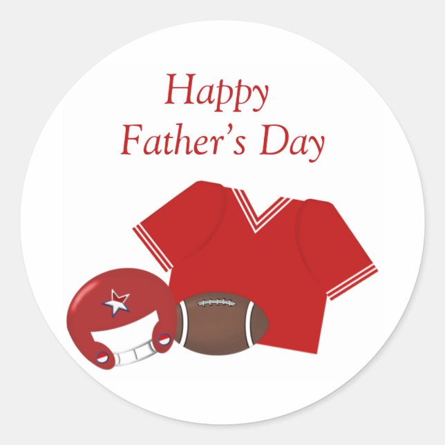 Happy Father's Day (football - red) Classic Round Sticker (Front)
