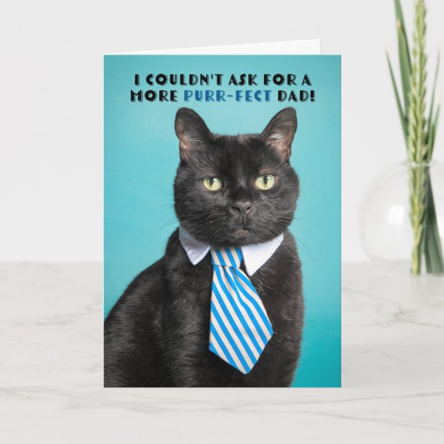 Happy Father's Day For Dad Funny Cat in Tie Humour Holiday Card (Front)