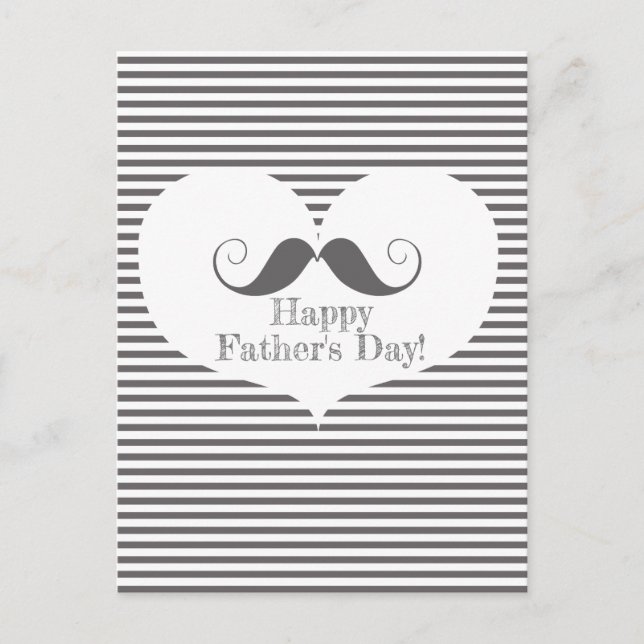 Happy Father's Day! Fun Moustache & Grey Stripes Postcard (Front)