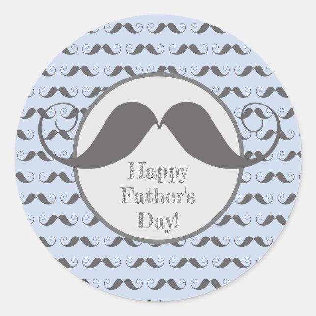 Happy Father's Day - Fun Moustache Pattern Classic Round Sticker (Front)